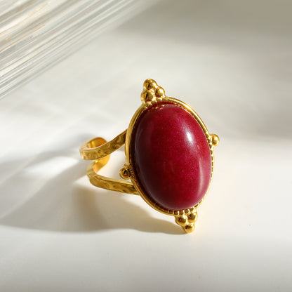 Geometric Rings For Women In 304 Stainless Steel With 18K Real Gold Plating And Natural Stone Inlay, Perfect For New Year