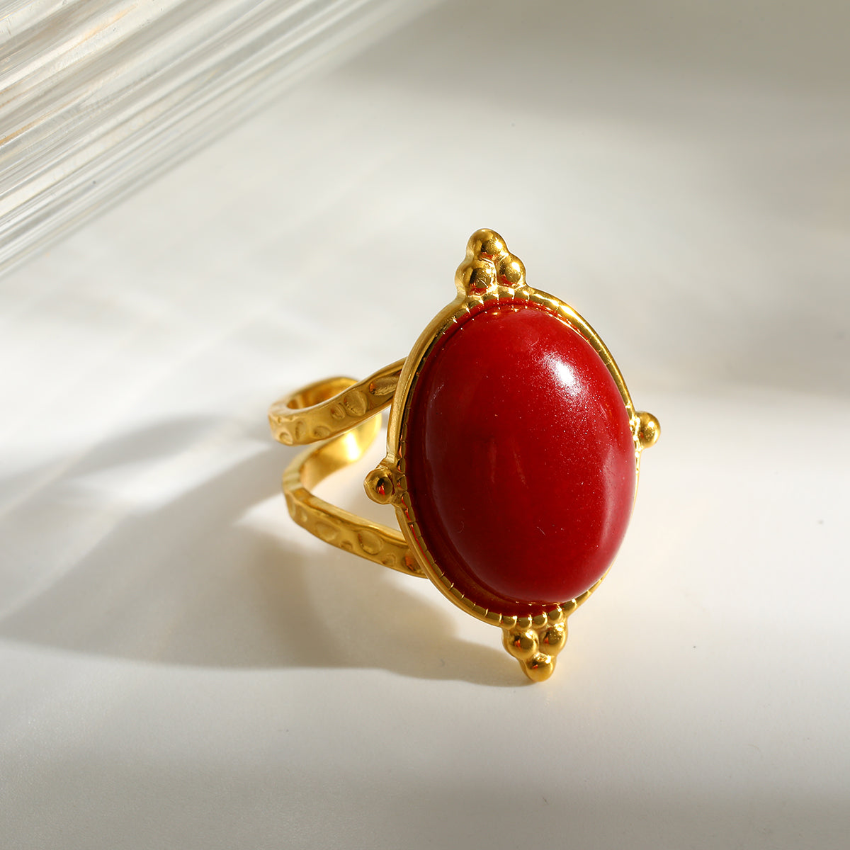 Geometric Rings For Women In 304 Stainless Steel With 18K Real Gold Plating And Natural Stone Inlay, Perfect For New Year