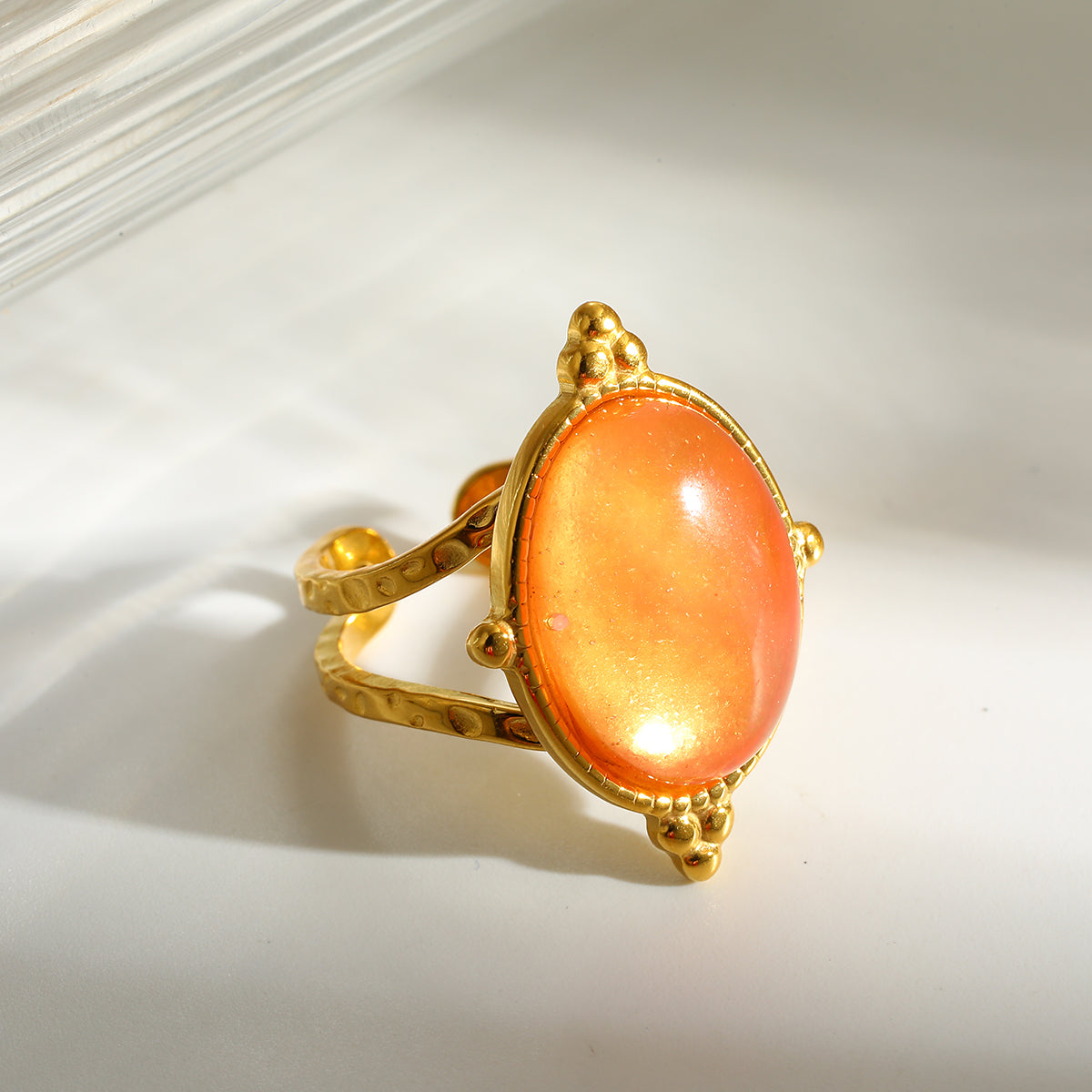 Geometric Rings For Women In 304 Stainless Steel With 18K Real Gold Plating And Natural Stone Inlay, Perfect For New Year