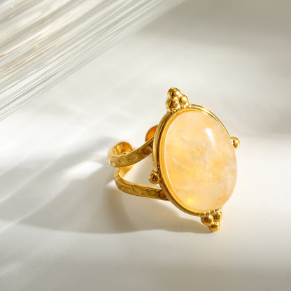 Geometric Rings For Women In 304 Stainless Steel With 18K Real Gold Plating And Natural Stone Inlay, Perfect For New Year