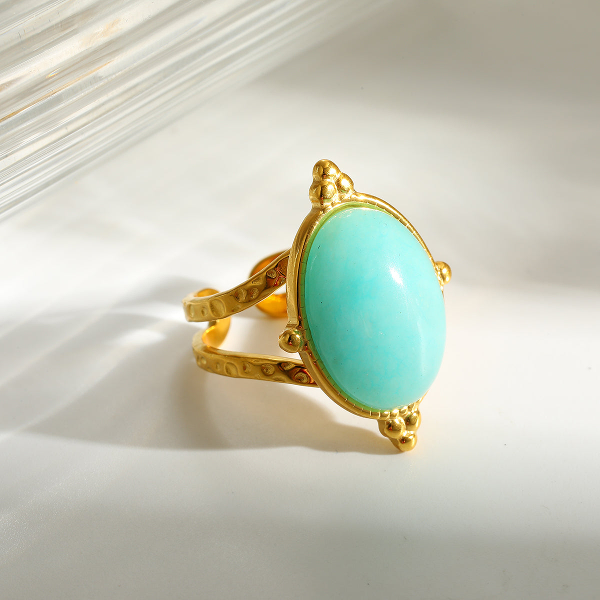 Geometric Rings For Women In 304 Stainless Steel With 18K Real Gold Plating And Natural Stone Inlay, Perfect For New Year