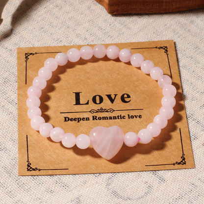 Pink Heart Shape Natural Stone Bracelet, 1 Piece, Perfect For Valentine's Day Gift