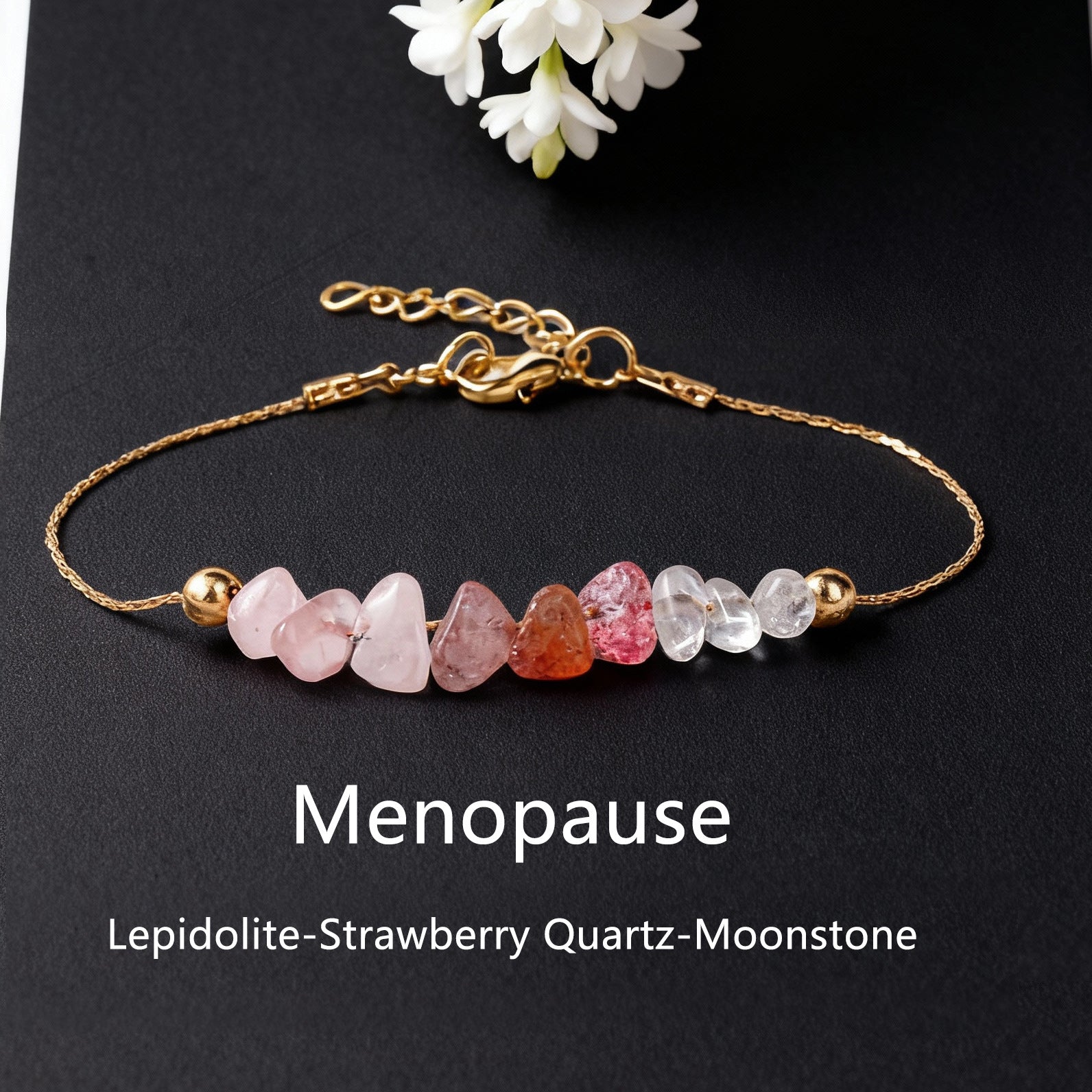 Golden Hand String Featuring Strawberry Pattern Made Of Natural Stone