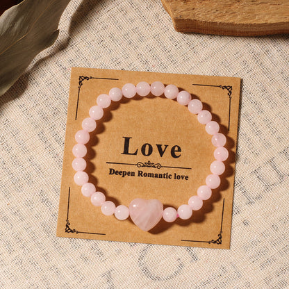 Pink Heart Shape Natural Stone Bracelet, 1 Piece, Perfect For Valentine's Day Gift