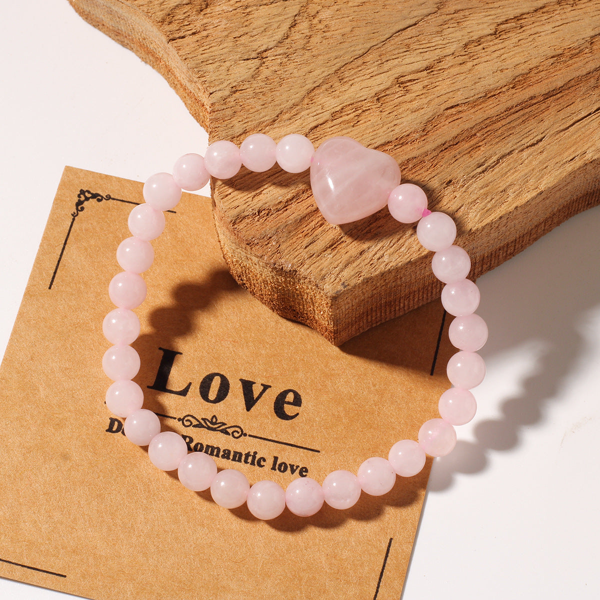 Pink Heart Shape Natural Stone Bracelet, 1 Piece, Perfect For Valentine's Day Gift