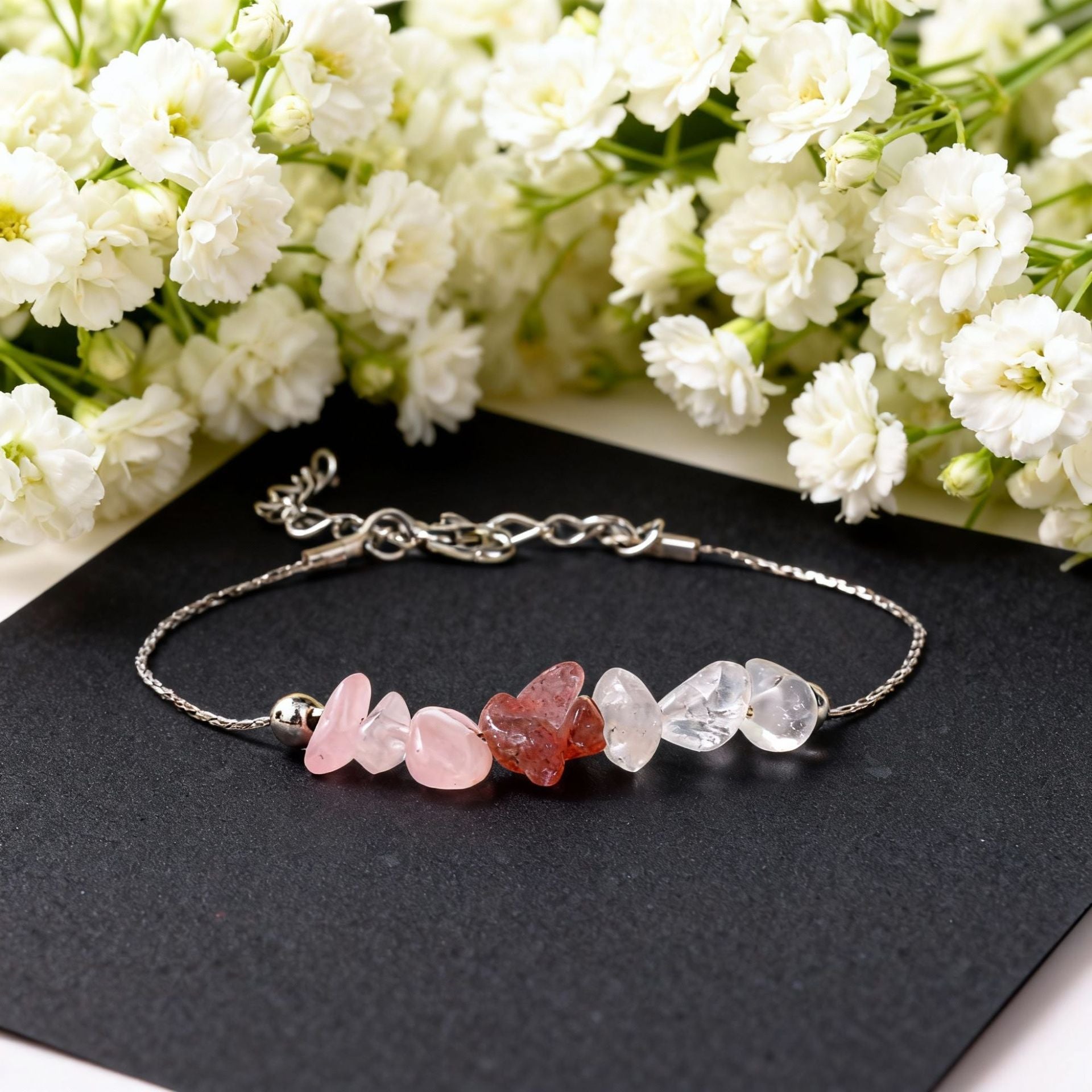 Golden Hand String Featuring Strawberry Pattern Made Of Natural Stone