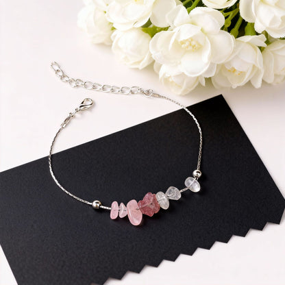 Golden Hand String Featuring Strawberry Pattern Made Of Natural Stone