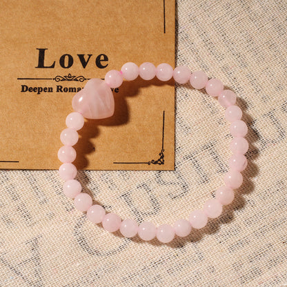 Pink Heart Shape Natural Stone Bracelet, 1 Piece, Perfect For Valentine's Day Gift