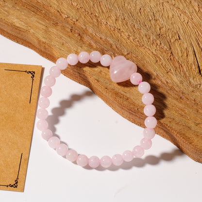 Pink Heart Shape Natural Stone Bracelet, 1 Piece, Perfect For Valentine's Day Gift