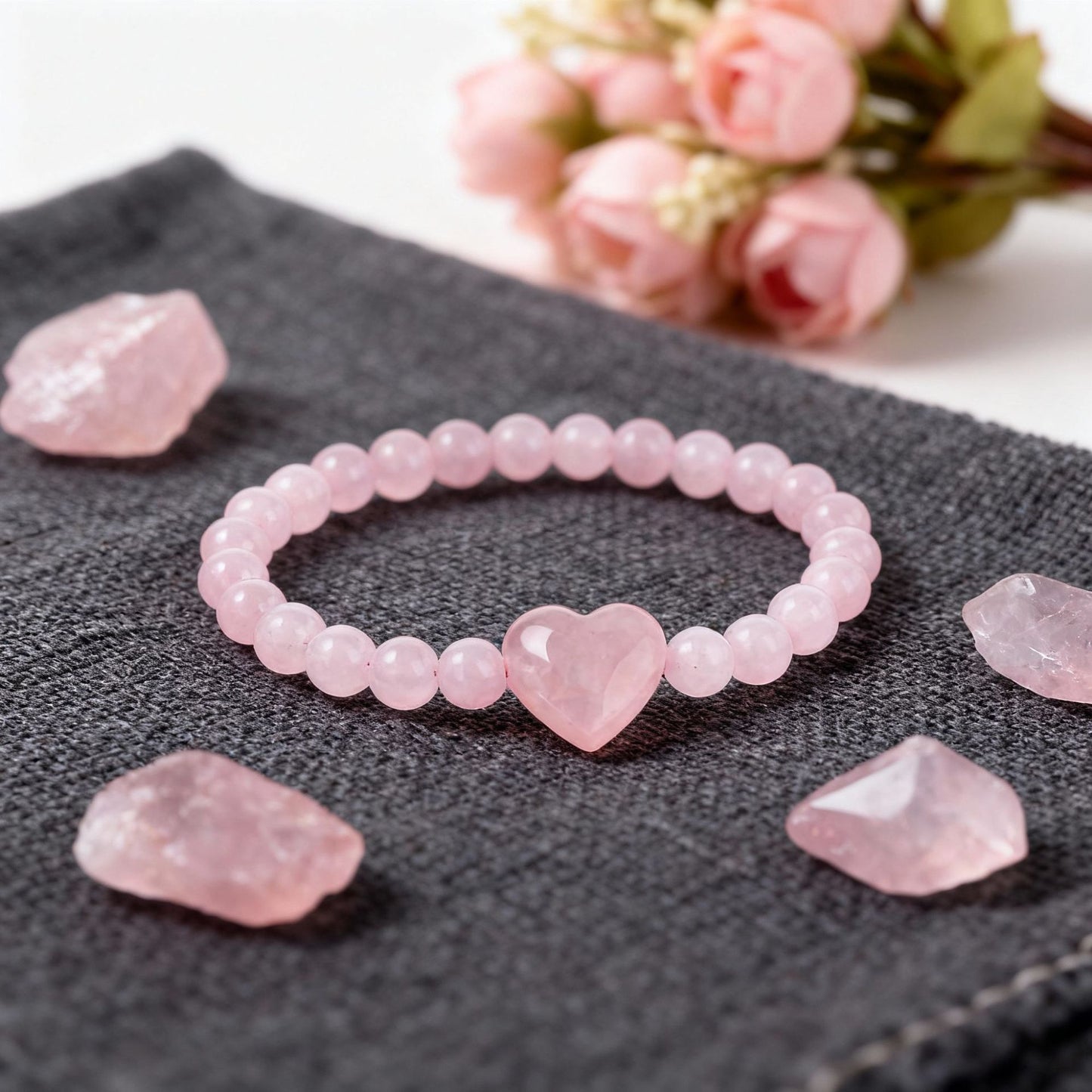 Pink Heart Shape Natural Stone Bracelet, 1 Piece, Perfect For Valentine's Day Gift