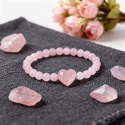 Pink Heart Shape Natural Stone Bracelet, 1 Piece, Perfect For Valentine's Day Gift