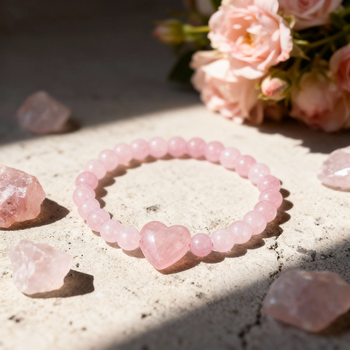 Pink Heart Shape Natural Stone Bracelet, 1 Piece, Perfect For Valentine's Day Gift