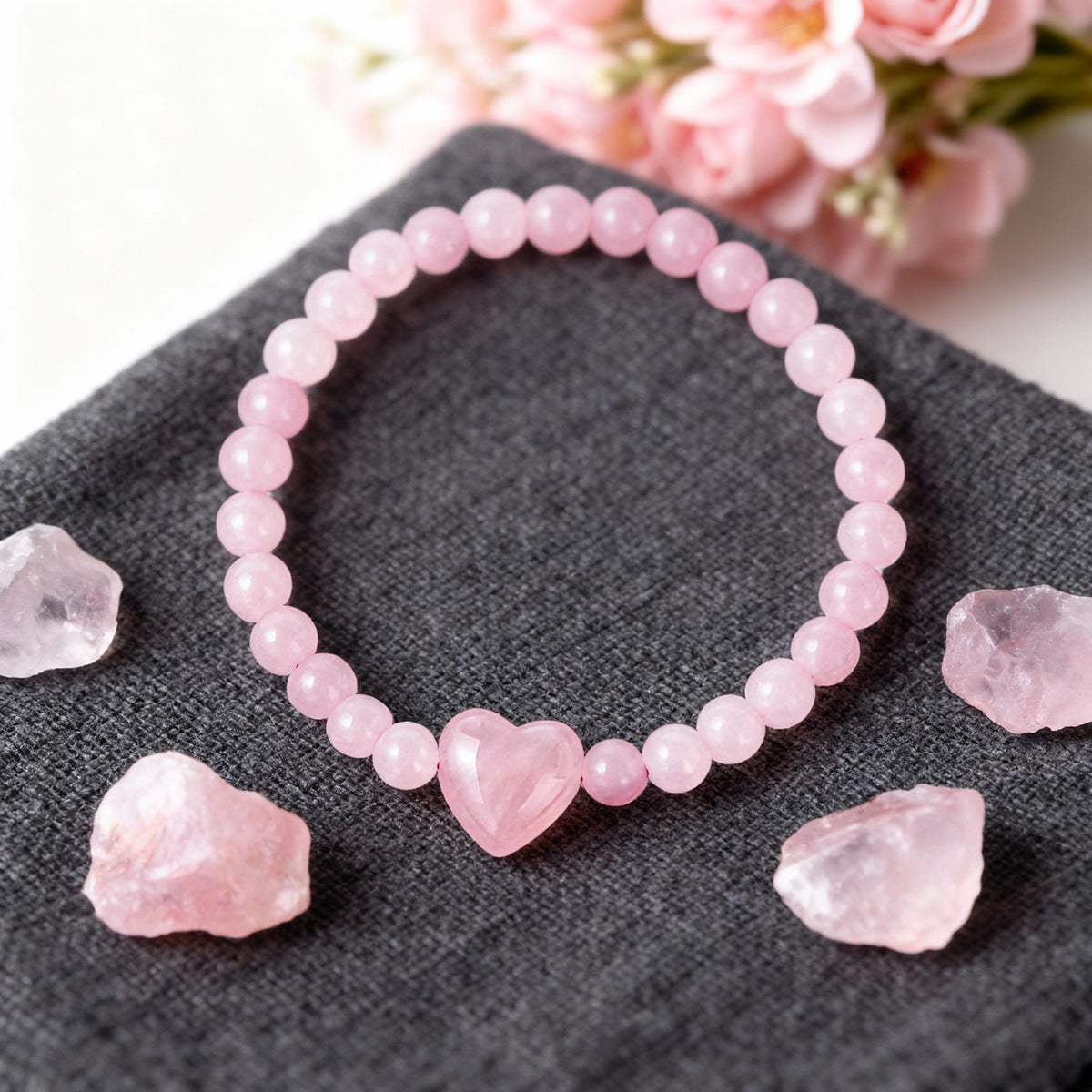 Pink Heart Shape Natural Stone Bracelet, 1 Piece, Perfect For Valentine's Day Gift