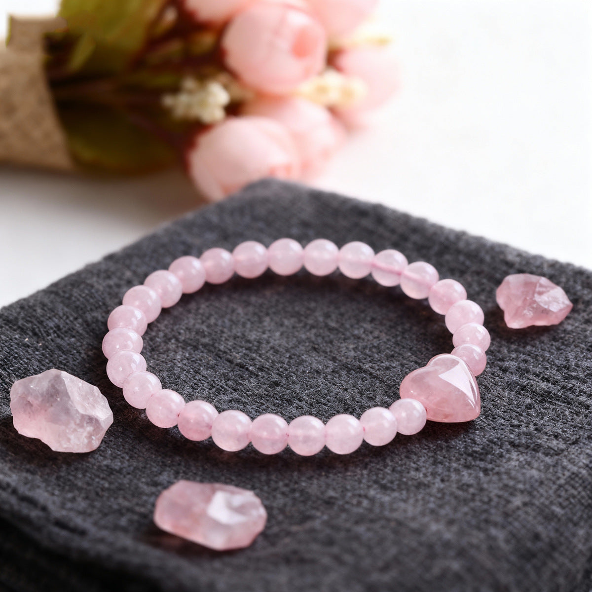 Pink Heart Shape Natural Stone Bracelet, 1 Piece, Perfect For Valentine's Day Gift