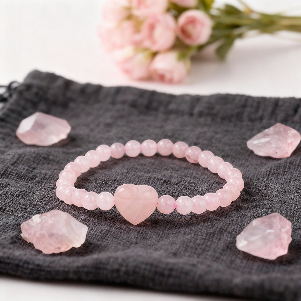 Pink Heart Shape Natural Stone Bracelet, 1 Piece, Perfect For Valentine's Day Gift