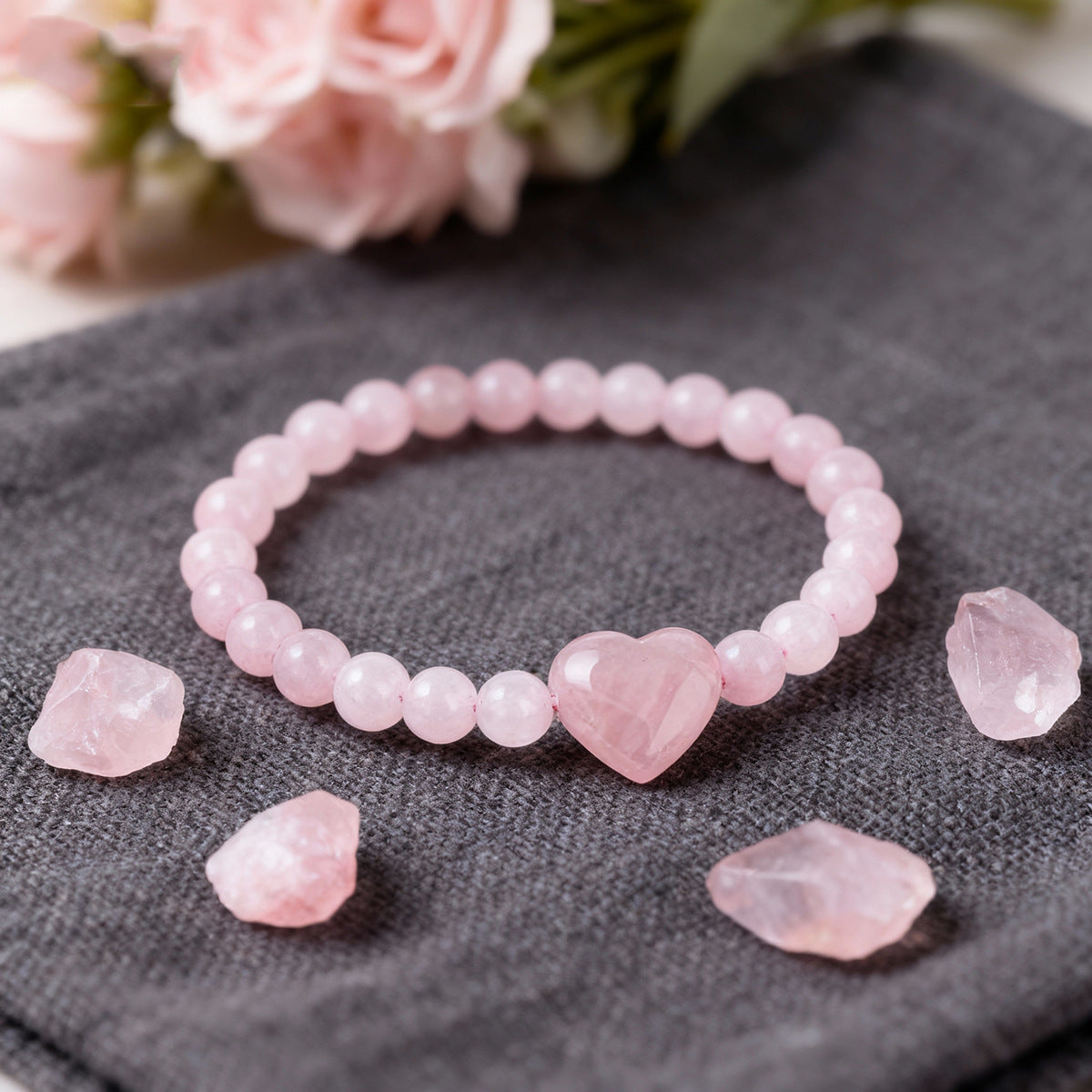 Pink Heart Shape Natural Stone Bracelet, 1 Piece, Perfect For Valentine's Day Gift