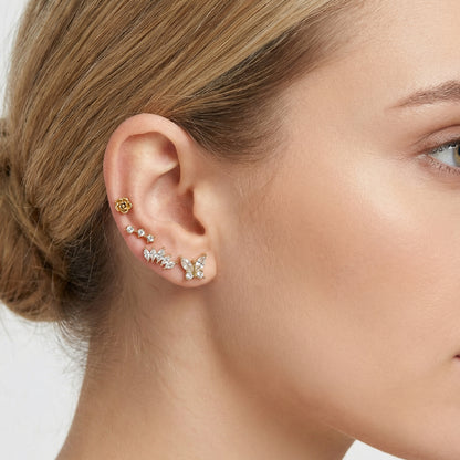 Electroplated Flowers Stud Earrings For Women In 304 Stainless Steel With 18K Real Gold Plated And Zircon Inlay