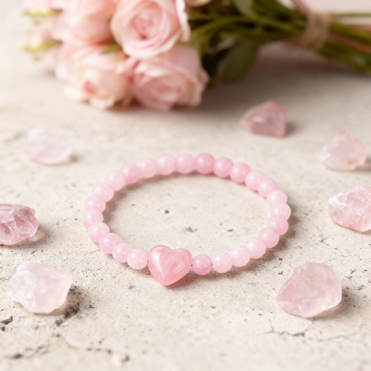 Pink Heart Shape Natural Stone Bracelet, 1 Piece, Perfect For Valentine's Day Gift