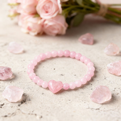 Pink Heart Shape Natural Stone Bracelet, 1 Piece, Perfect For Valentine's Day Gift