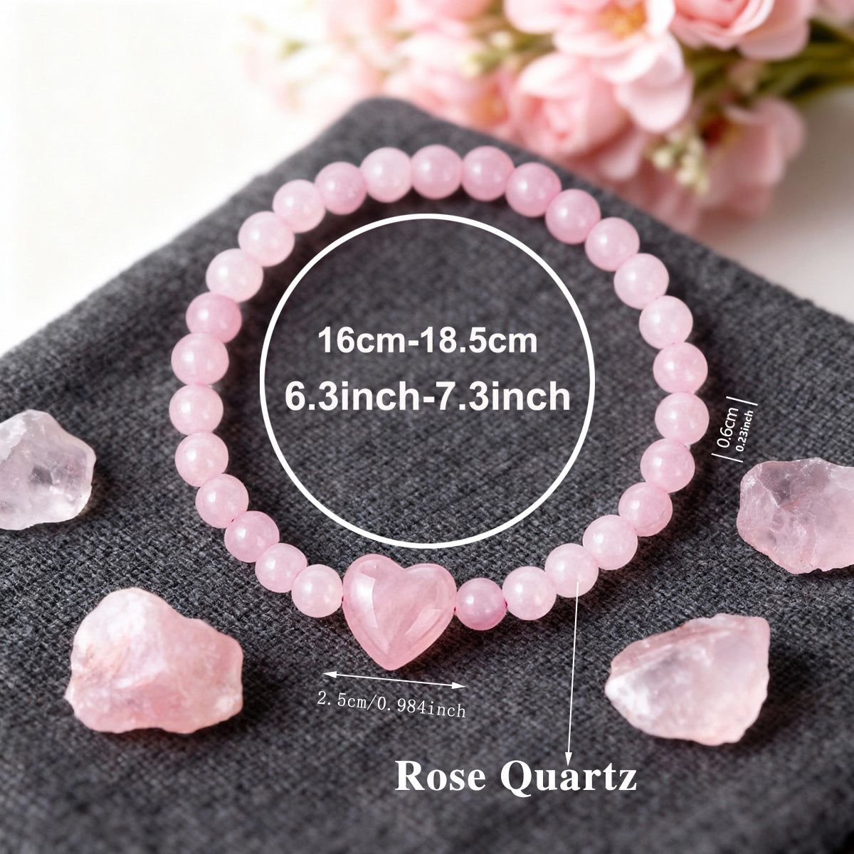 Pink Heart Shape Natural Stone Bracelet, 1 Piece, Perfect For Valentine's Day Gift