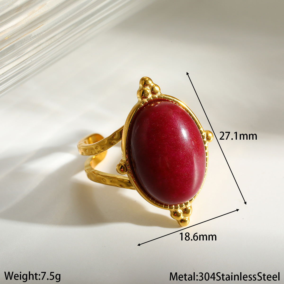 Geometric Rings For Women In 304 Stainless Steel With 18K Real Gold Plating And Natural Stone Inlay, Perfect For New Year