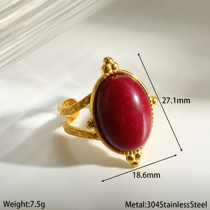 Geometric Rings For Women In 304 Stainless Steel With 18K Real Gold Plating And Natural Stone Inlay, Perfect For New Year