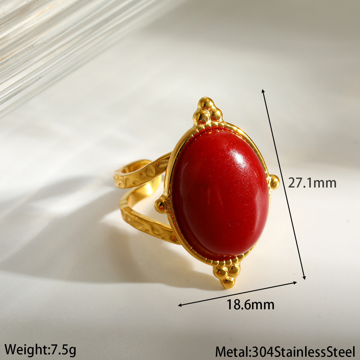 Geometric Rings For Women In 304 Stainless Steel With 18K Real Gold Plating And Natural Stone Inlay, Perfect For New Year