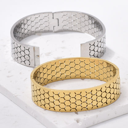 Wide Bracelet For Bangle Made Of Titanium Steel Featuring A Golden Finish