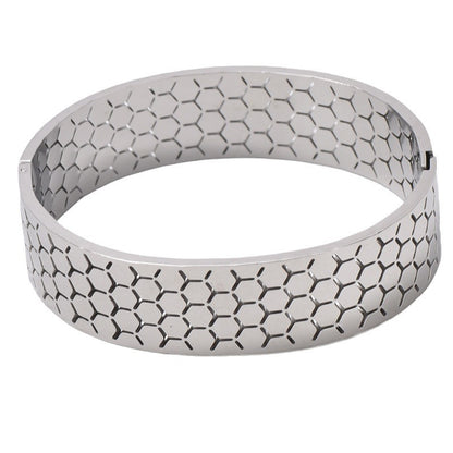 Wide Bracelet For Bangle Made Of Titanium Steel Featuring A Golden Finish