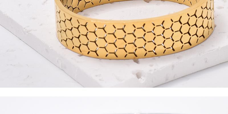 Wide Bracelet For Bangle Made Of Titanium Steel Featuring A Golden Finish