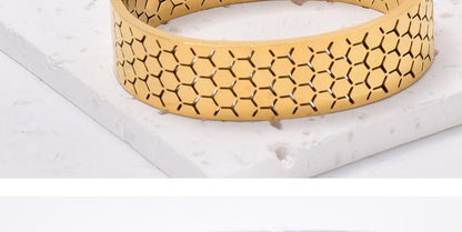 Wide Bracelet For Bangle Made Of Titanium Steel Featuring A Golden Finish