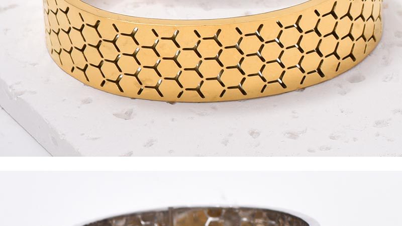 Wide Bracelet For Bangle Made Of Titanium Steel Featuring A Golden Finish