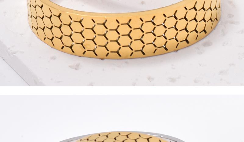 Wide Bracelet For Bangle Made Of Titanium Steel Featuring A Golden Finish