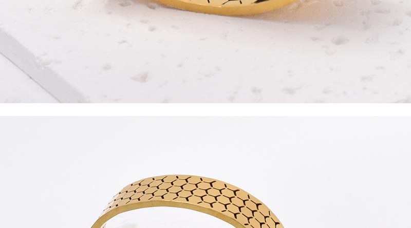 Wide Bracelet For Bangle Made Of Titanium Steel Featuring A Golden Finish