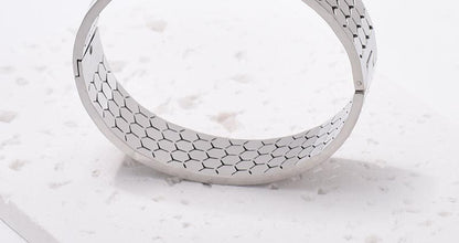 Wide Bracelet For Bangle Made Of Titanium Steel Featuring A Golden Finish