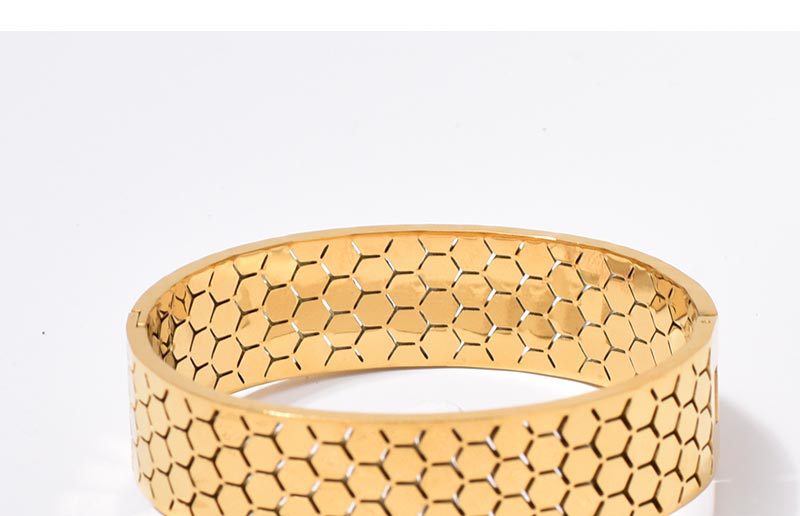 Wide Bracelet For Bangle Made Of Titanium Steel Featuring A Golden Finish