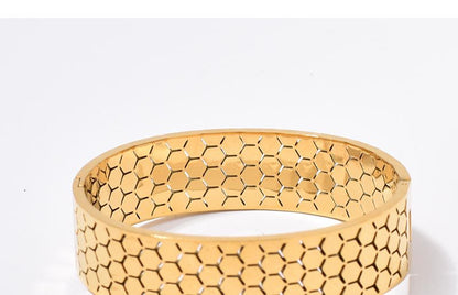 Wide Bracelet For Bangle Made Of Titanium Steel Featuring A Golden Finish
