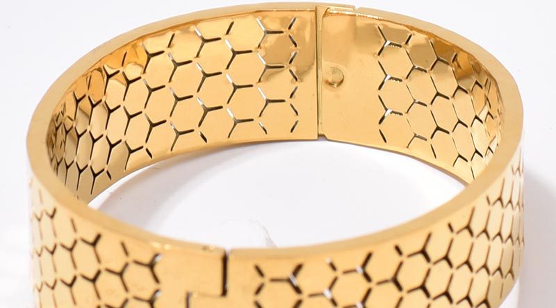 Wide Bracelet For Bangle Made Of Titanium Steel Featuring A Golden Finish