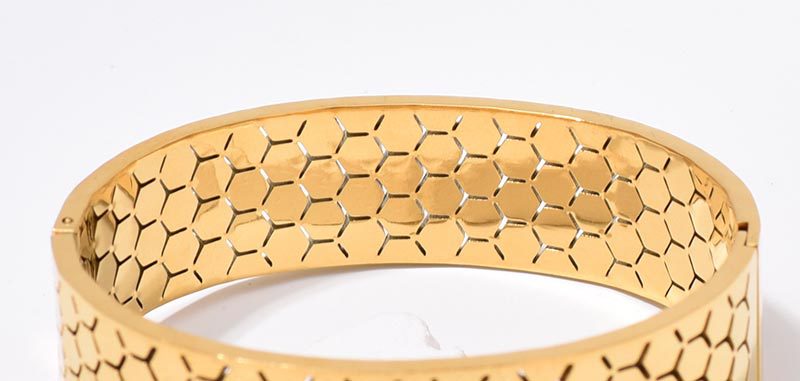 Wide Bracelet For Bangle Made Of Titanium Steel Featuring A Golden Finish