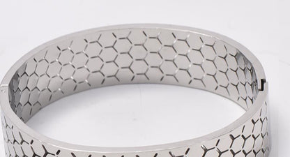 Wide Bracelet For Bangle Made Of Titanium Steel Featuring A Golden Finish