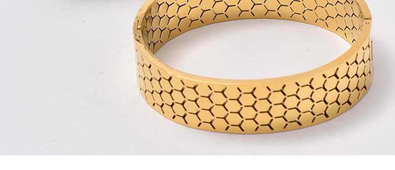 Wide Bracelet For Bangle Made Of Titanium Steel Featuring A Golden Finish
