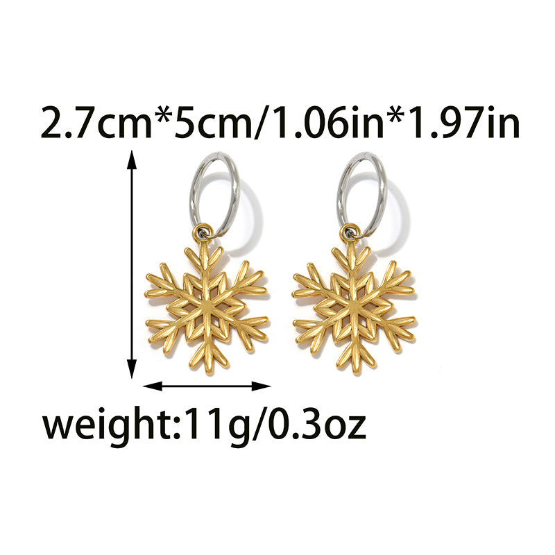 Cute Snowflake Earrings For Women In 304 Stainless Steel With 18K Gold Plated Electroplated Finish