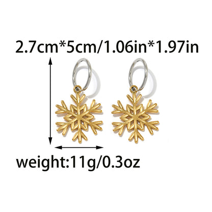 Cute Snowflake Earrings For Women In 304 Stainless Steel With 18K Gold Plated Electroplated Finish