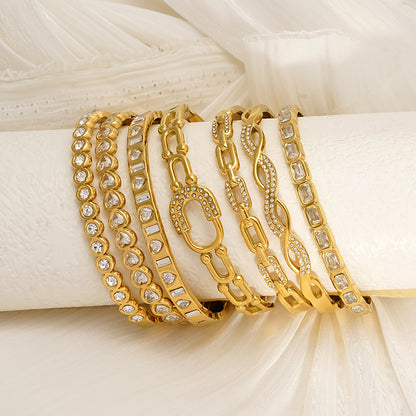 For Bangle In Titanium Steel With Zircon Inlay, Available In Golden Color