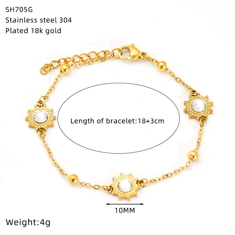 Sun For Bracelets In Titanium Steel With 18K Real Gold Plated And Turquoise Inlay, Available In Golden