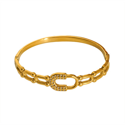 For Bangle In Titanium Steel With Zircon Inlay, Available In Golden Color