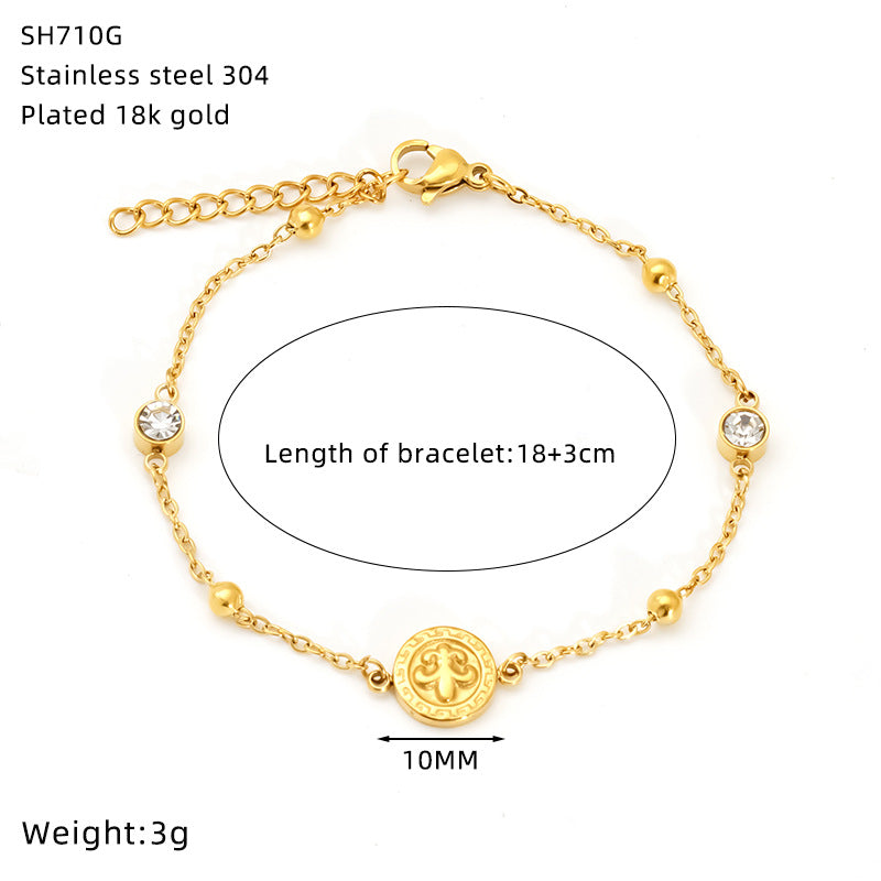 Sun For Bracelets In Titanium Steel With 18K Real Gold Plated And Turquoise Inlay, Available In Golden