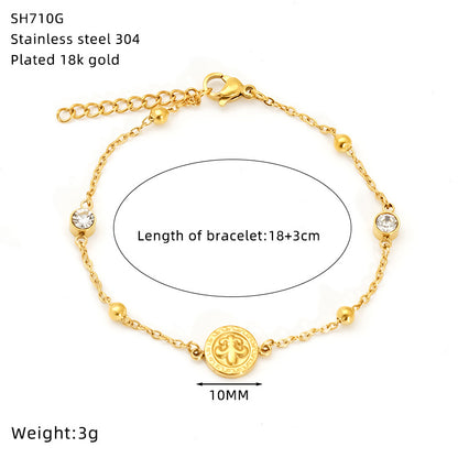 Sun For Bracelets In Titanium Steel With 18K Real Gold Plated And Turquoise Inlay, Available In Golden