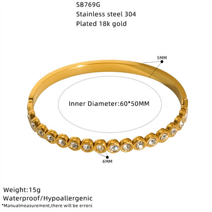 For Bangle In Titanium Steel With Zircon Inlay, Available In Golden Color