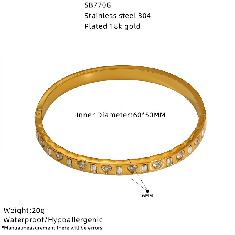 For Bangle In Titanium Steel With Zircon Inlay, Available In Golden Color